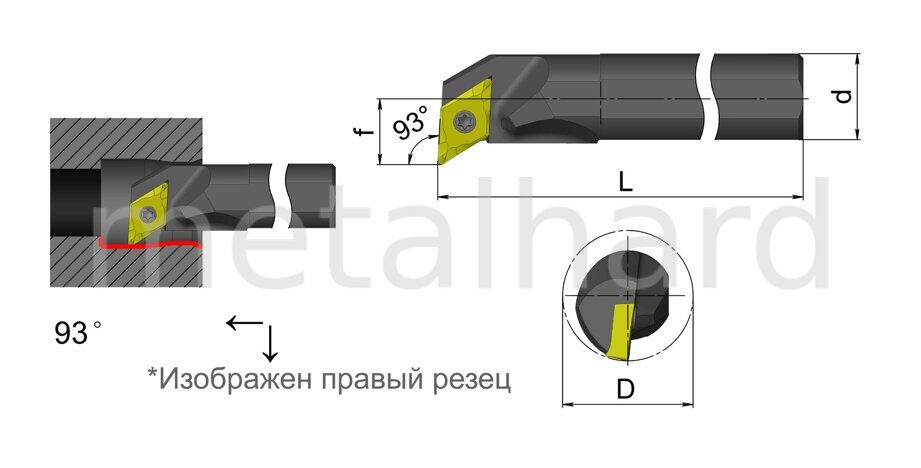 S08K-SDUCR07 Резец токарный (державка) расточной по металлу